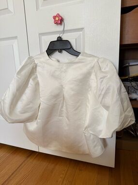 Women's White Puff Sleeve Satin Top